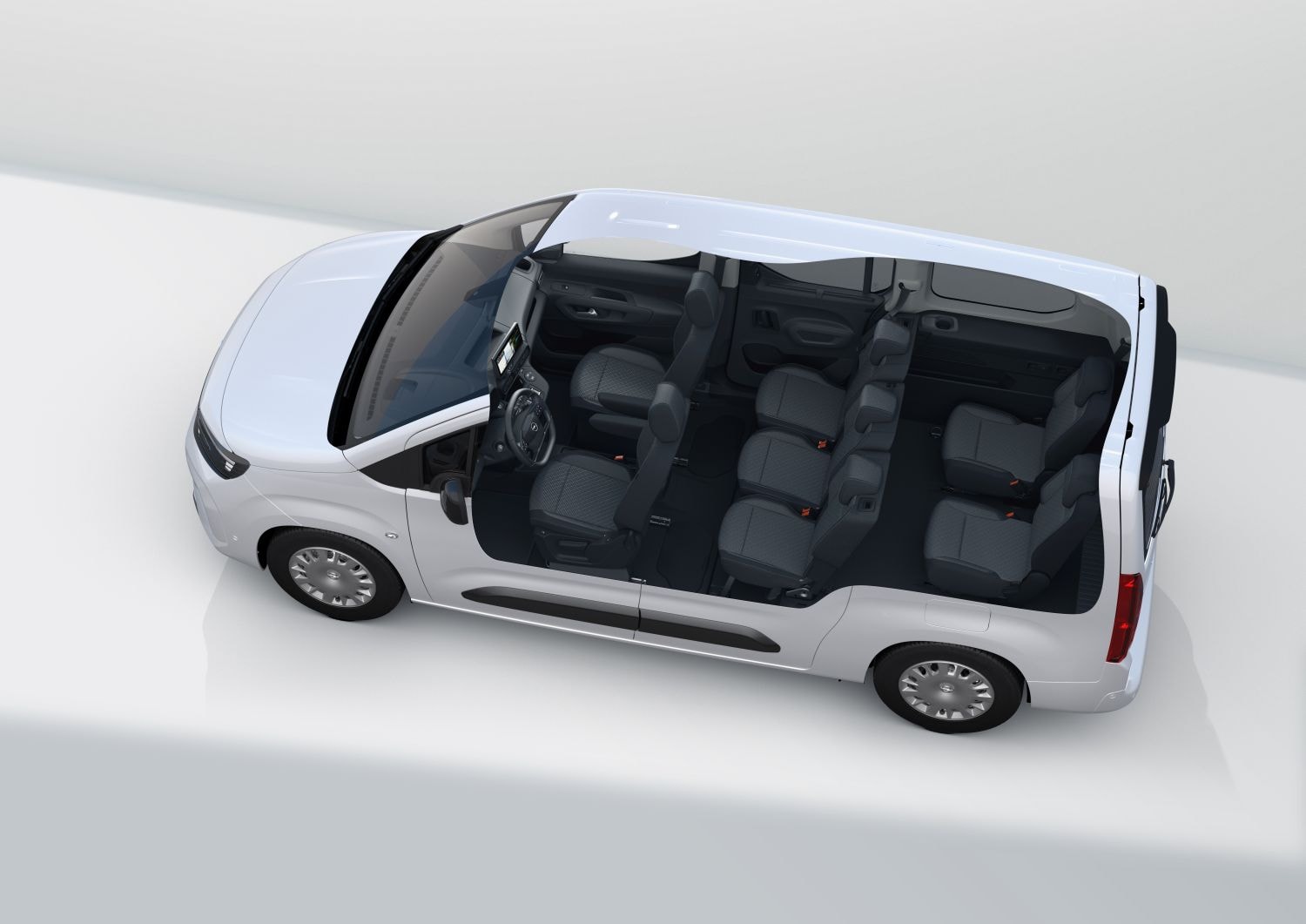 Vista superior del Opel Combo-e Life, mostrando la disposición de los asientos