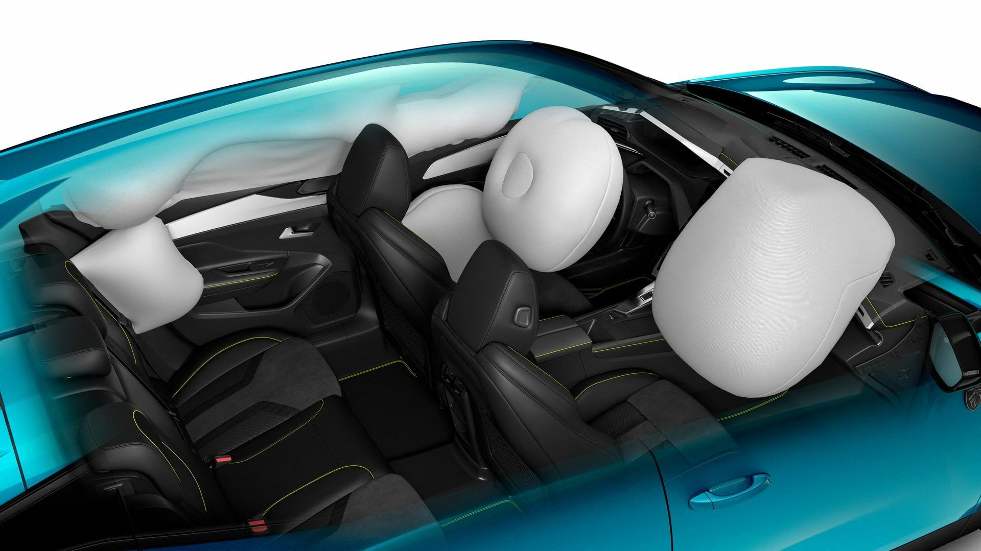 Imagen ilustrando la disposición de airbags en el Peugeot 408.