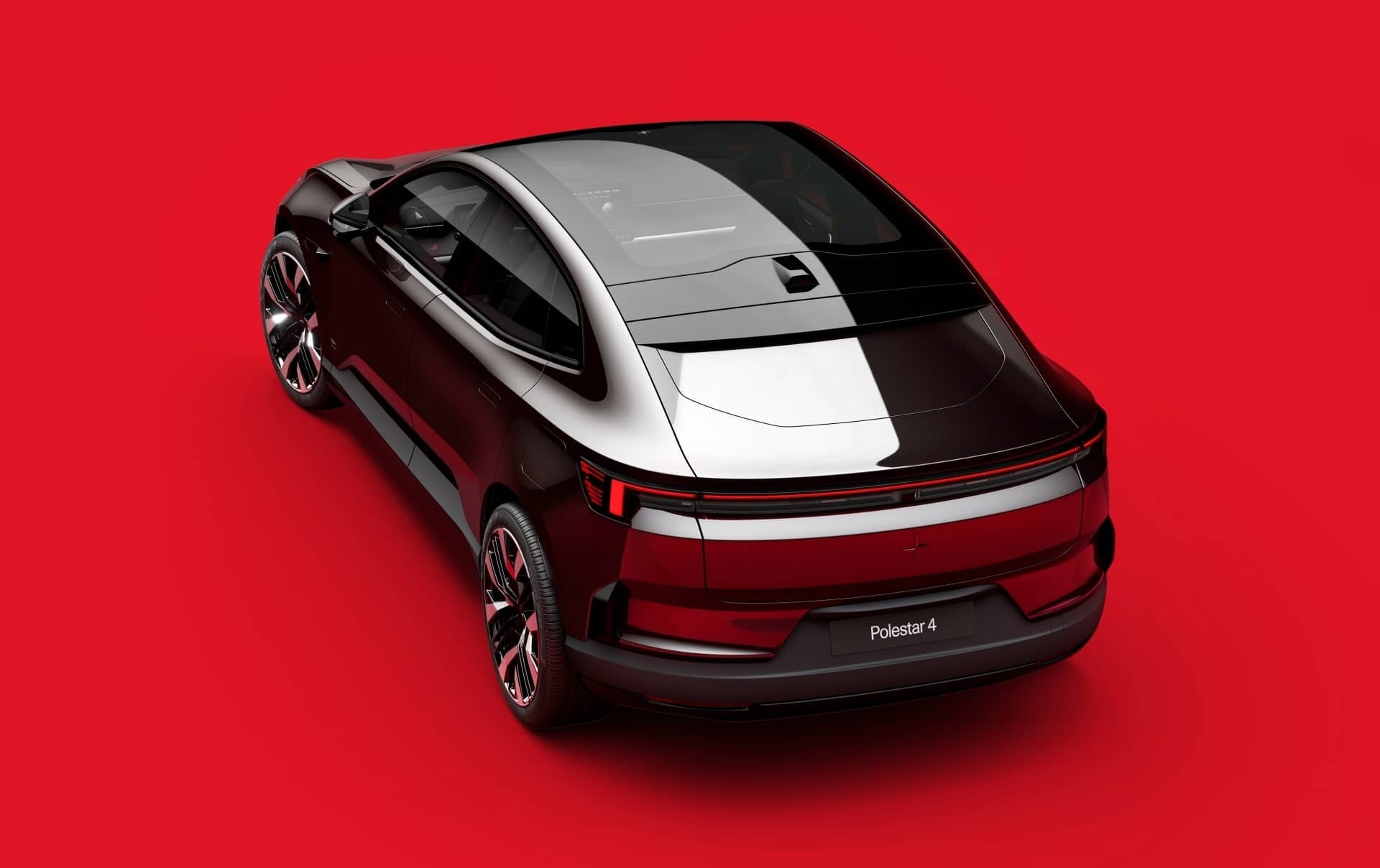 Vista en perspectiva que muestra la silueta del Polestar 4.