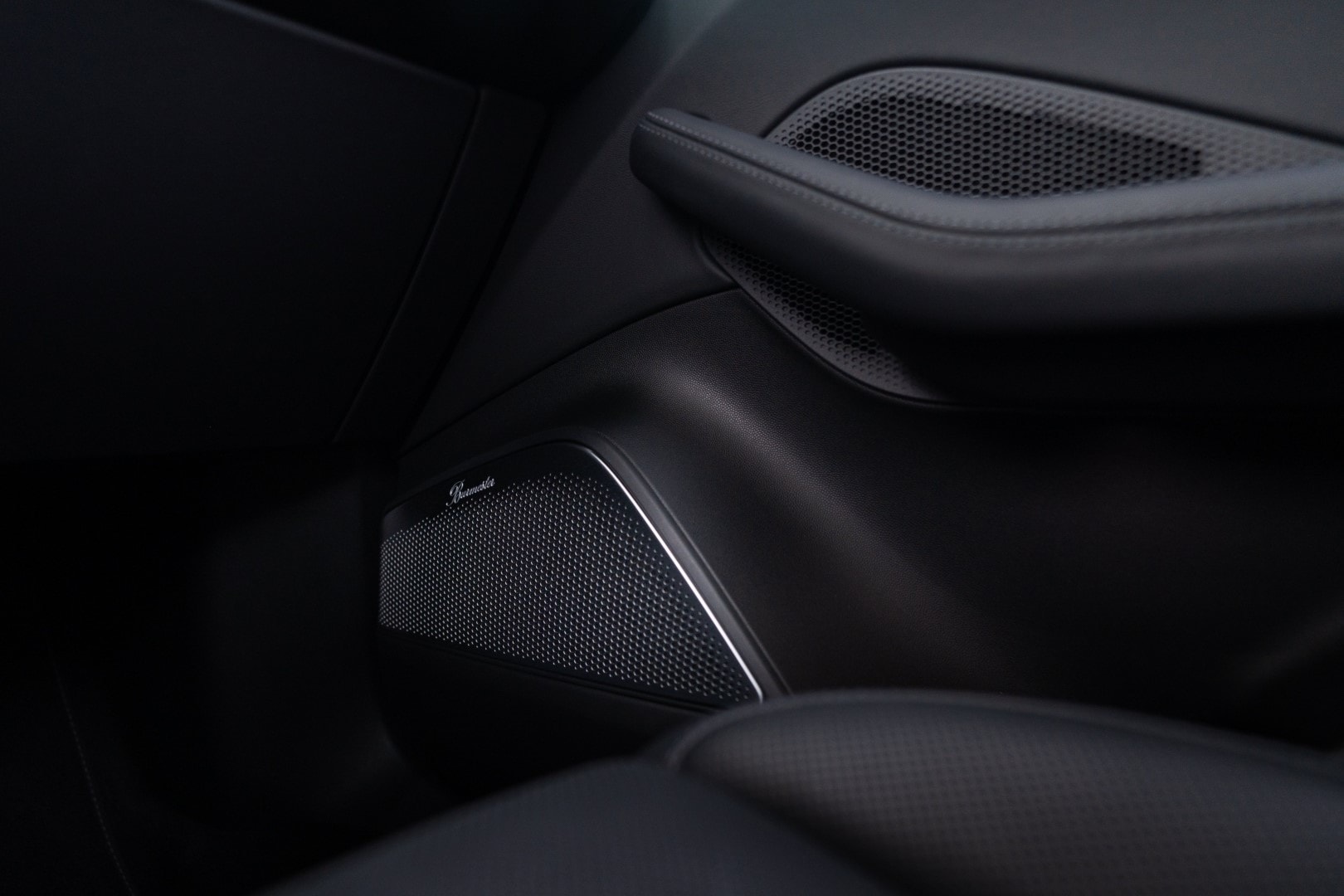 Detalle del altavoz en puerta resaltando el equipamiento de sonido premium.