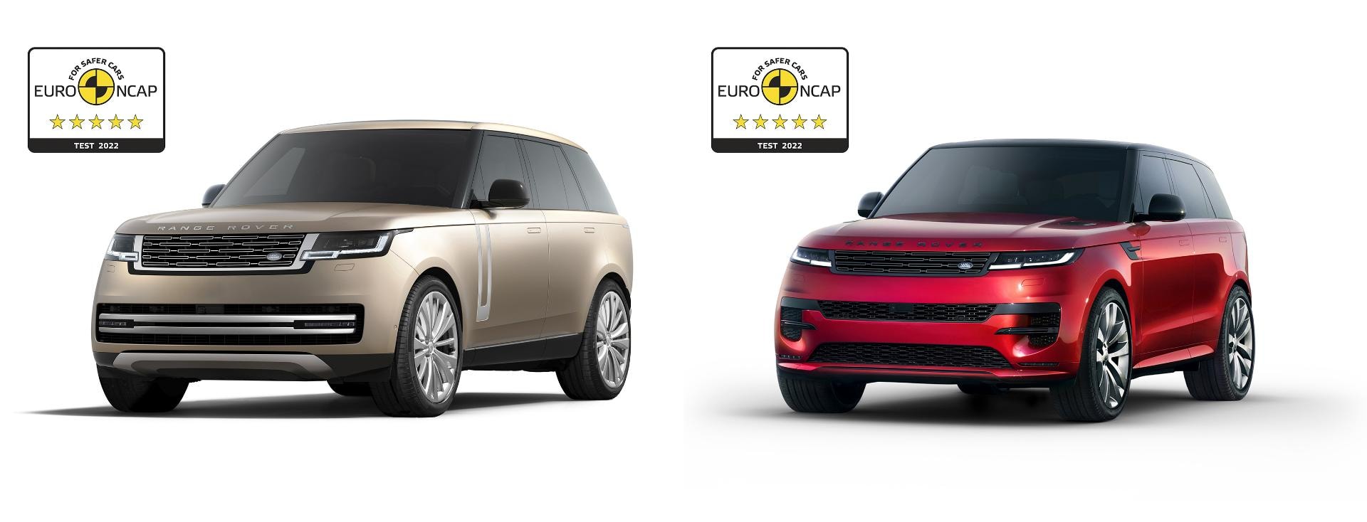Range Rover híbrido junto a su calificación Euro NCAP de seguridad.