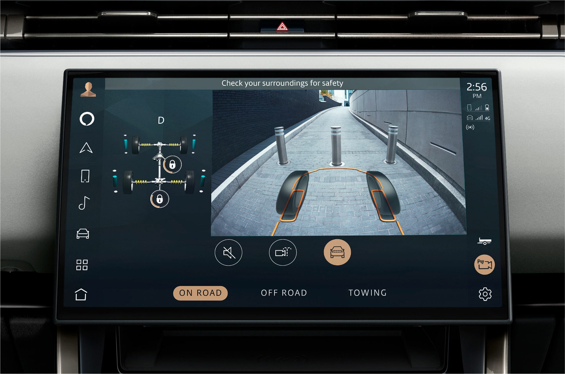 Pantalla táctil mostrando función de visión para remolque.