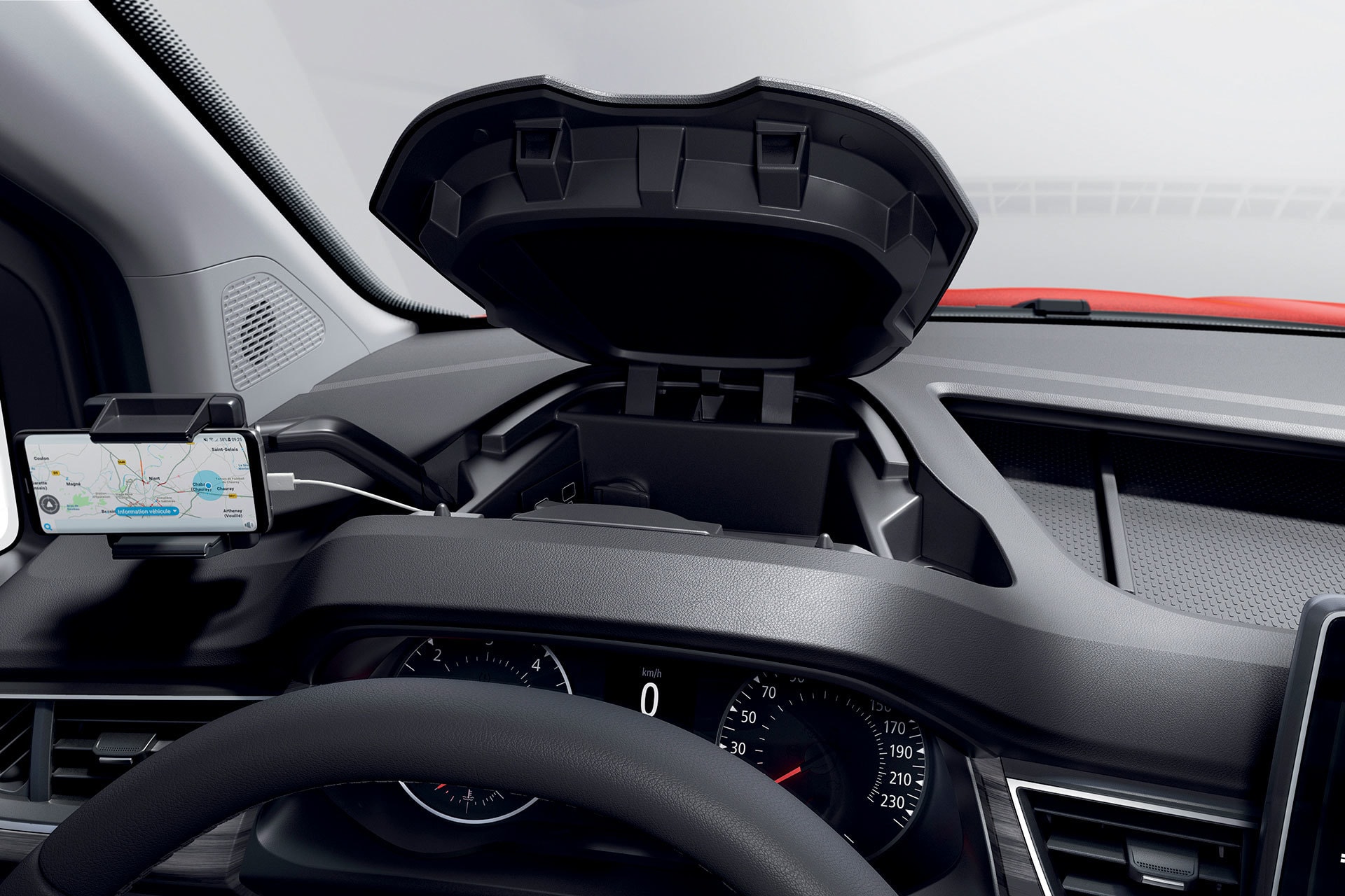 Compartimento superior con cierre integrado en la Renault Kangoo.