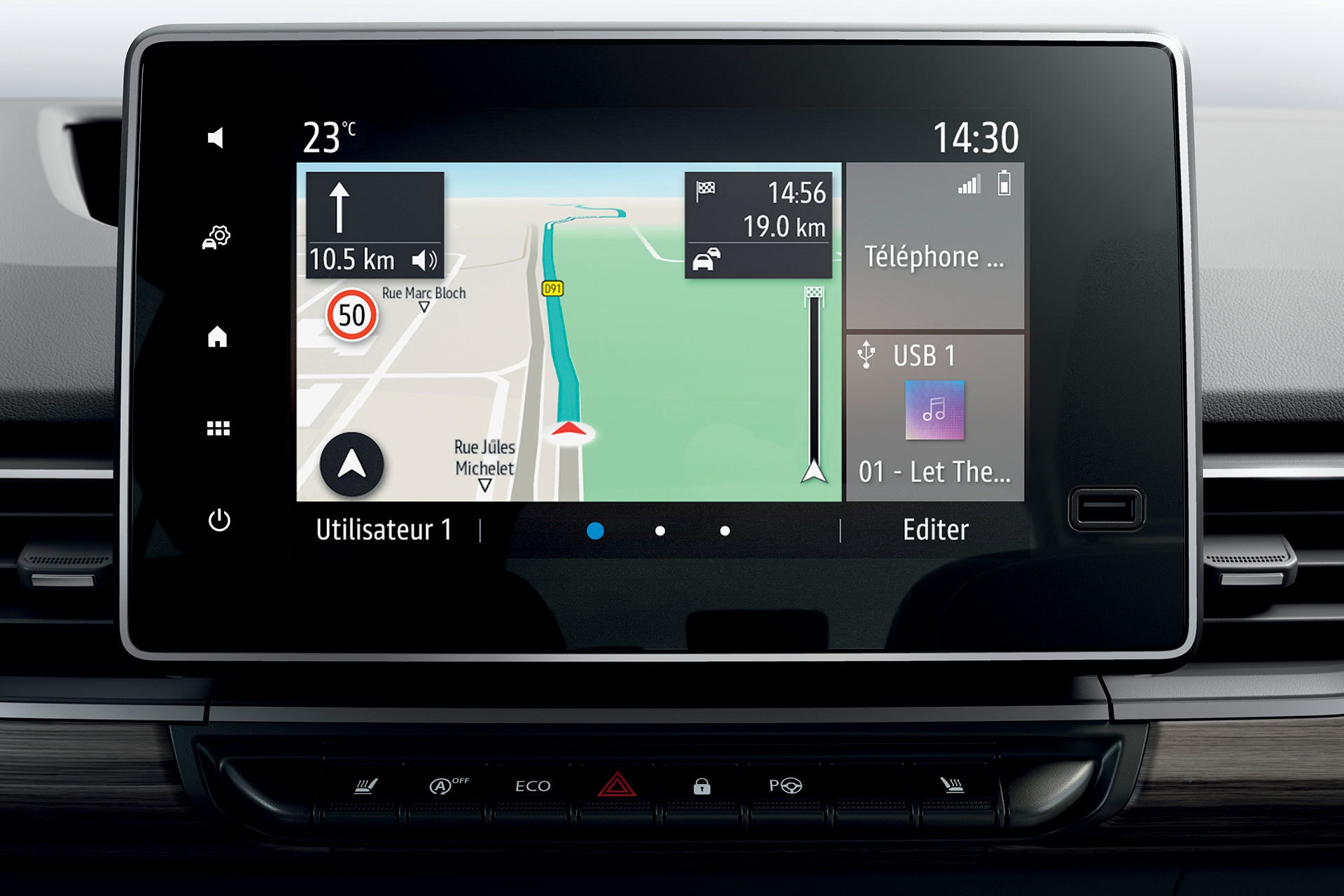 Cuadro de instrumentos analógico con pantalla digital central.
