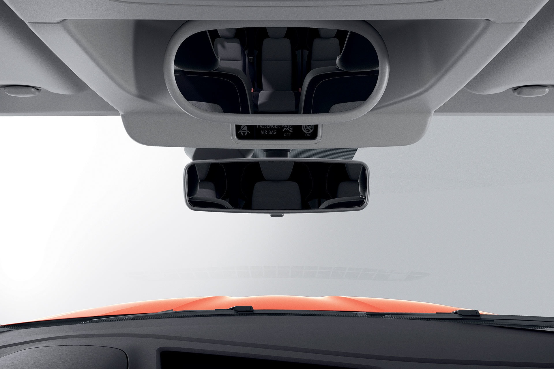 Espejo de vigilancia infantil integrado en el techo del vehículo.