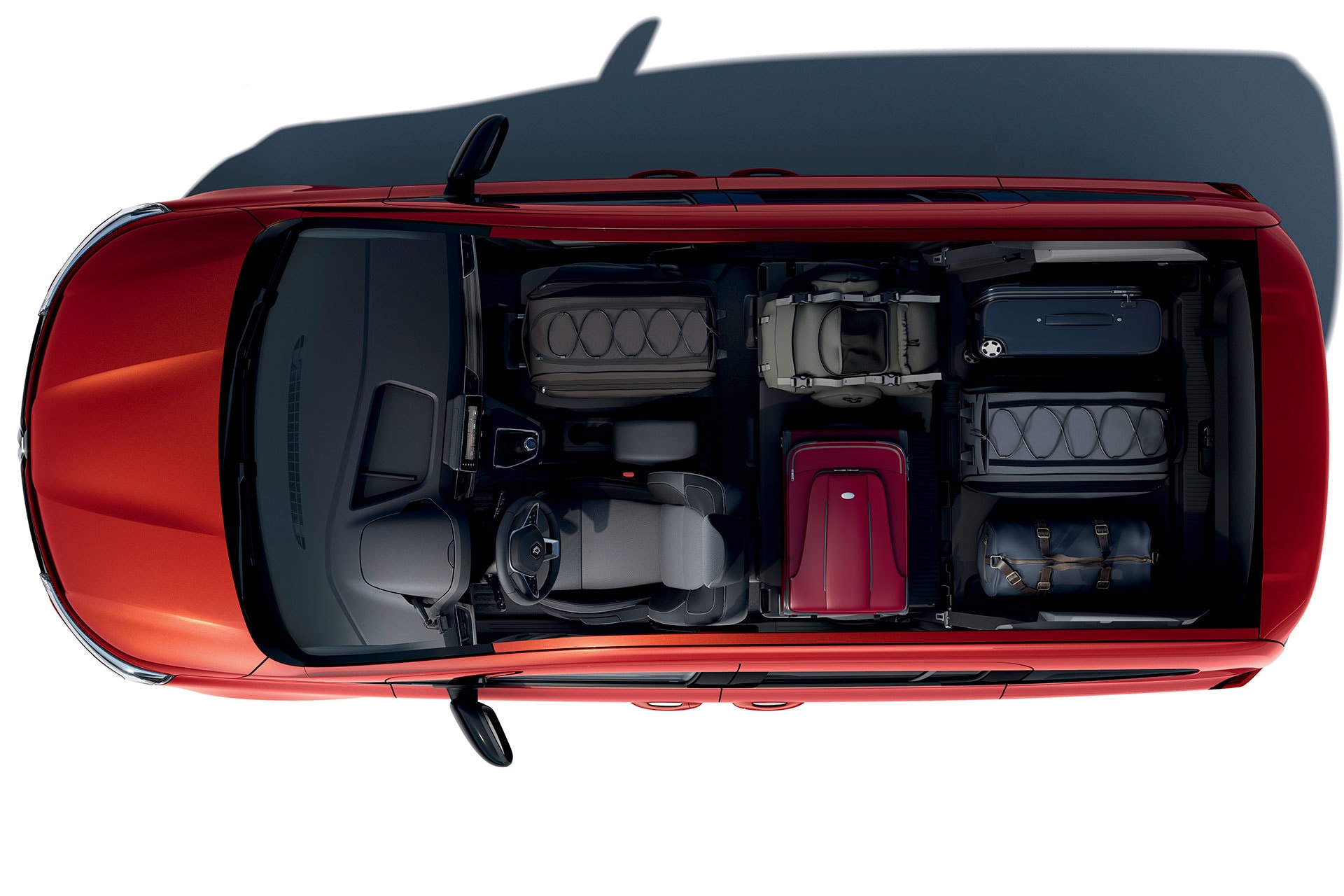 Imagen detallada del habitáculo del Renault Kangoo Combi, enseña almacenamiento y asientos.