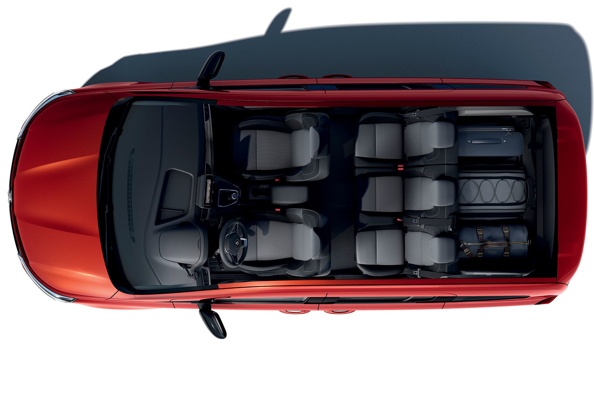 Vista superior interna del Renault Kangoo Combi con techo descubierto.