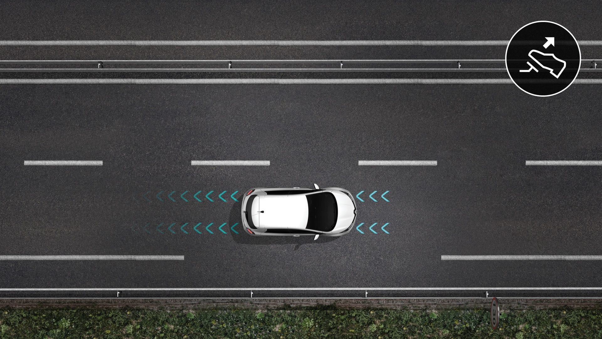 El Renault ZOE muestra su sistema de asistencia de carril desde una visión aérea.