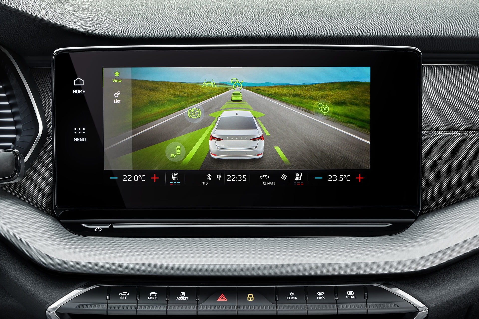 Representación gráfica del asistente de aparcamiento en pantalla.