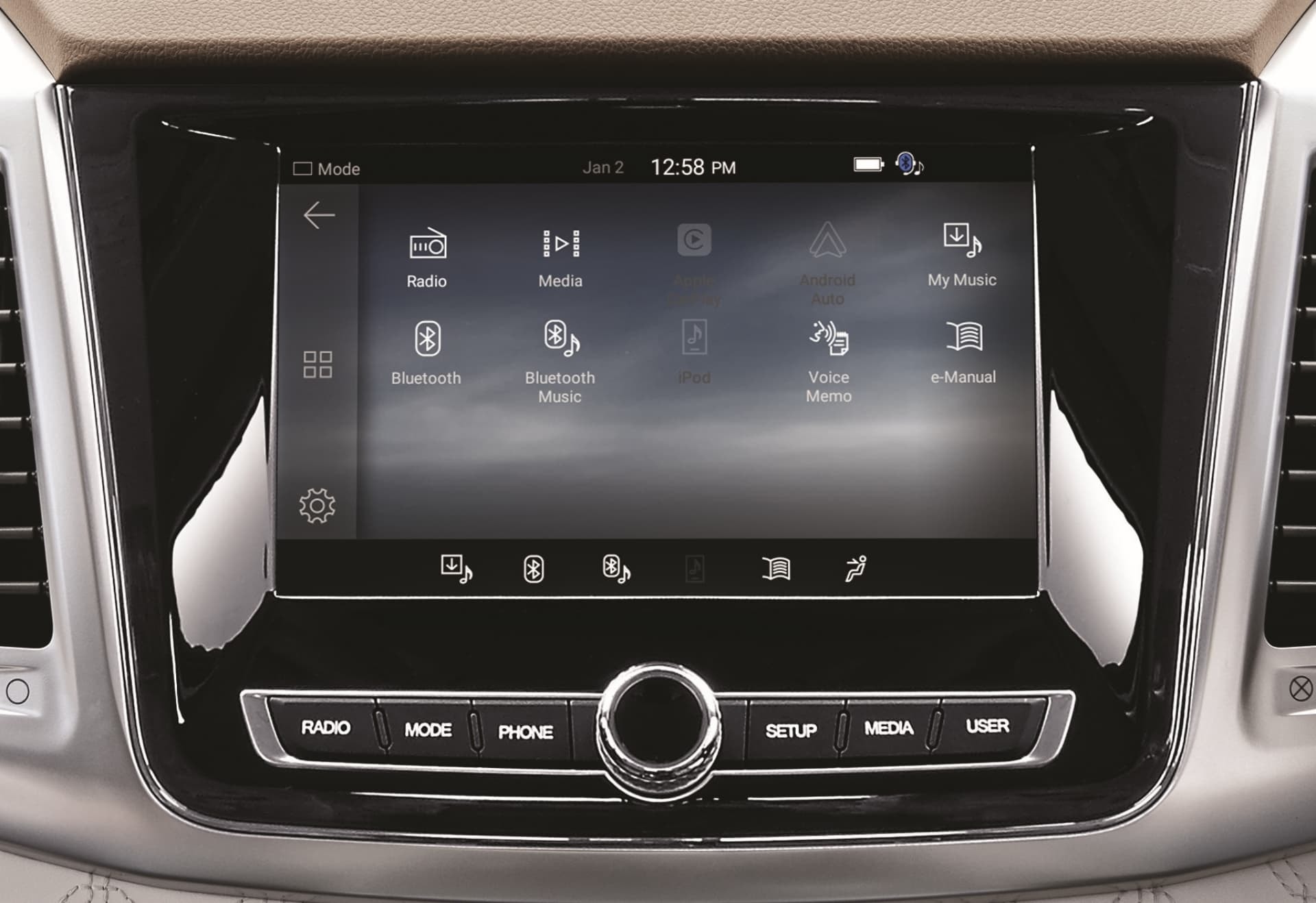 Pantalla táctil central del Rexton, punto de control para medios y conectividad.