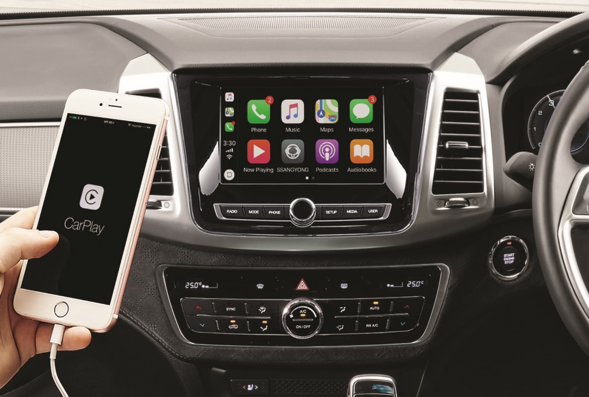 Compatibilidad con Apple CarPlay en el sistema de infotainment.