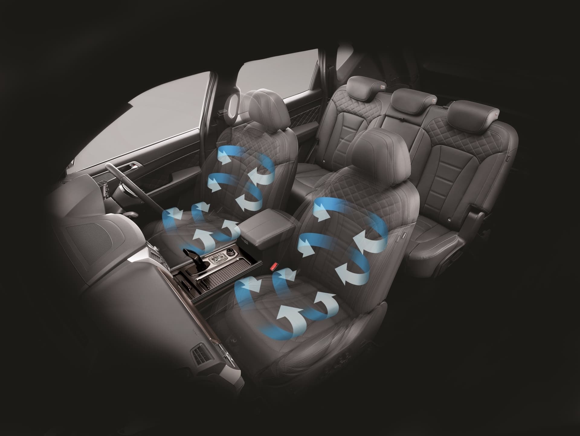 Vista del sistema de ventilación de los asientos del SsangYong Rexton, tecnología y confort.
