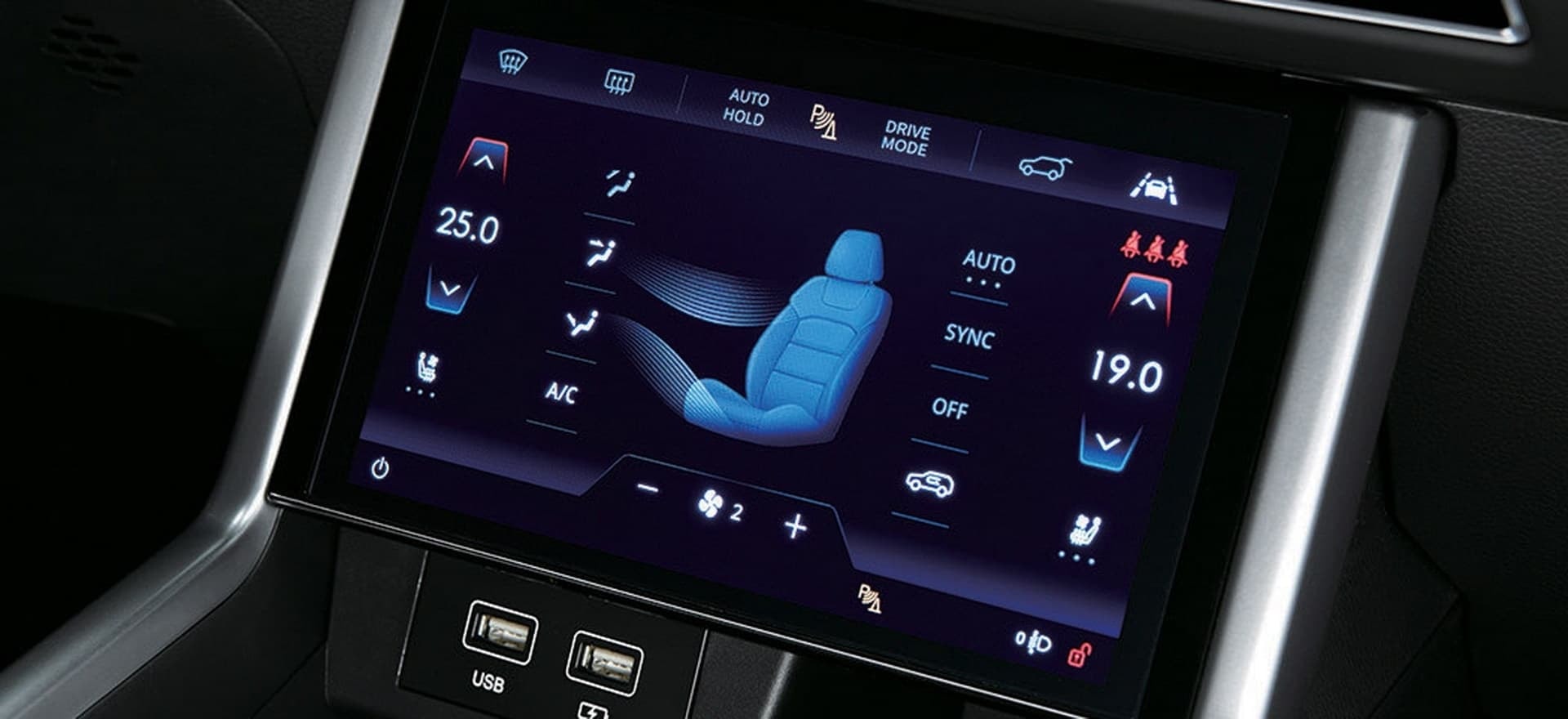 Detalles de la interfaz de climatización digital con ajustes intuitivos.