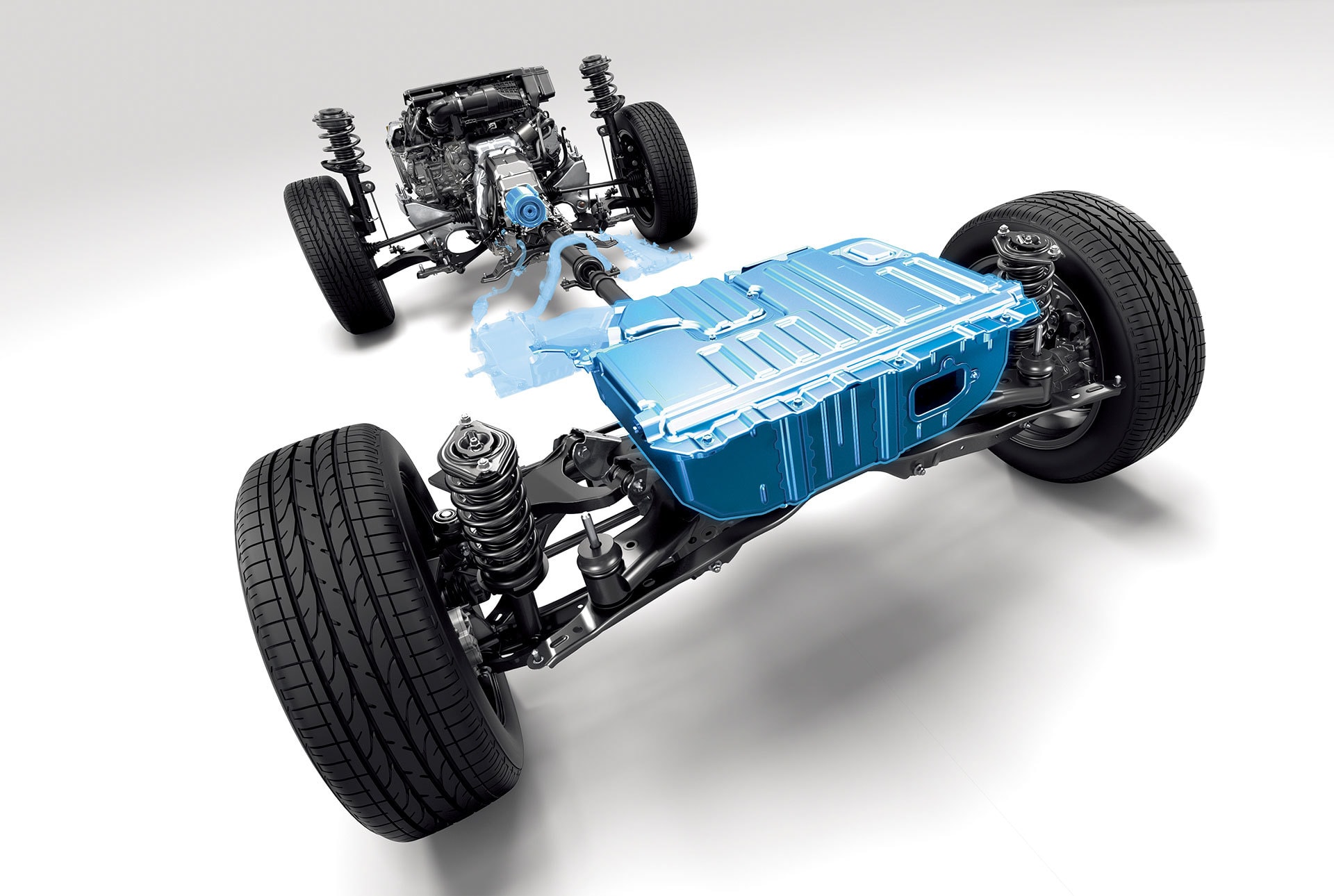 Ilustración técnica del sistema de propulsión híbrido del Subaru Impreza.