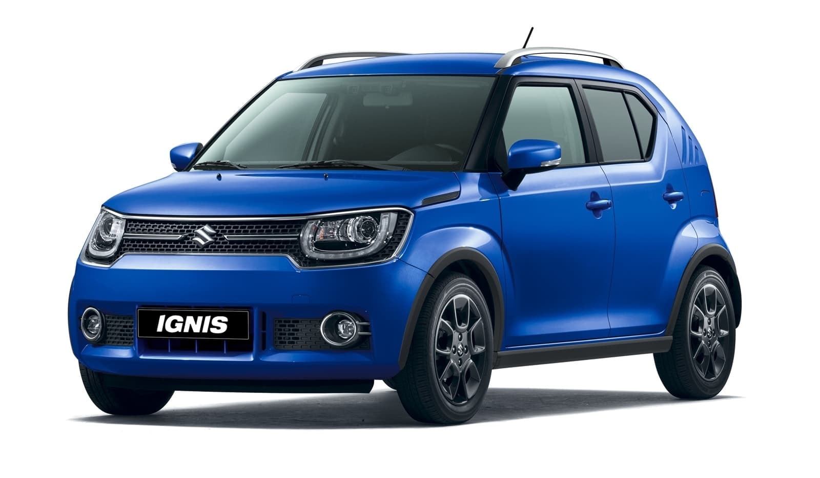 Perfil completo del Suzuki Ignis en azul, mostrando su diseño y líneas.