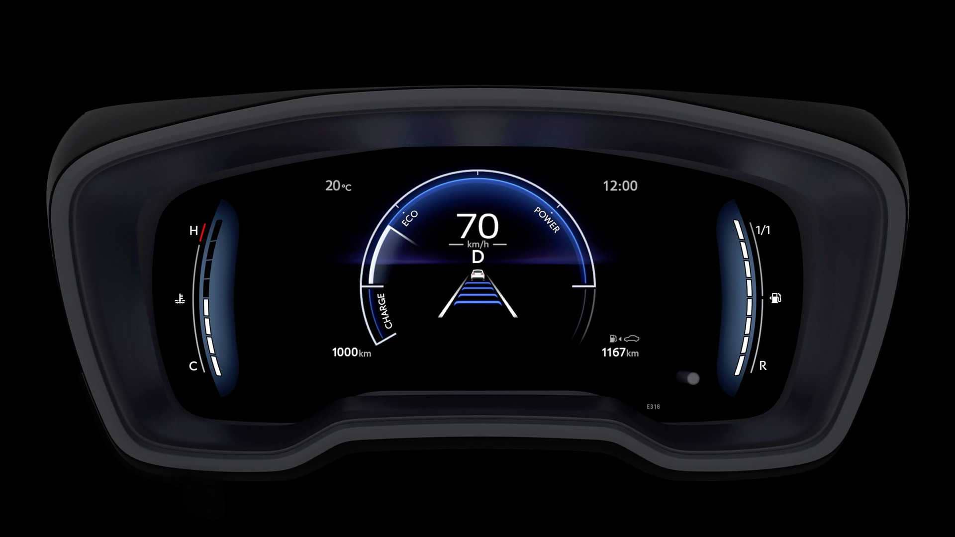 Cuadro de instrumentos digital del Suzuki Swace SW híbrido, con indicadores claros y modernos.