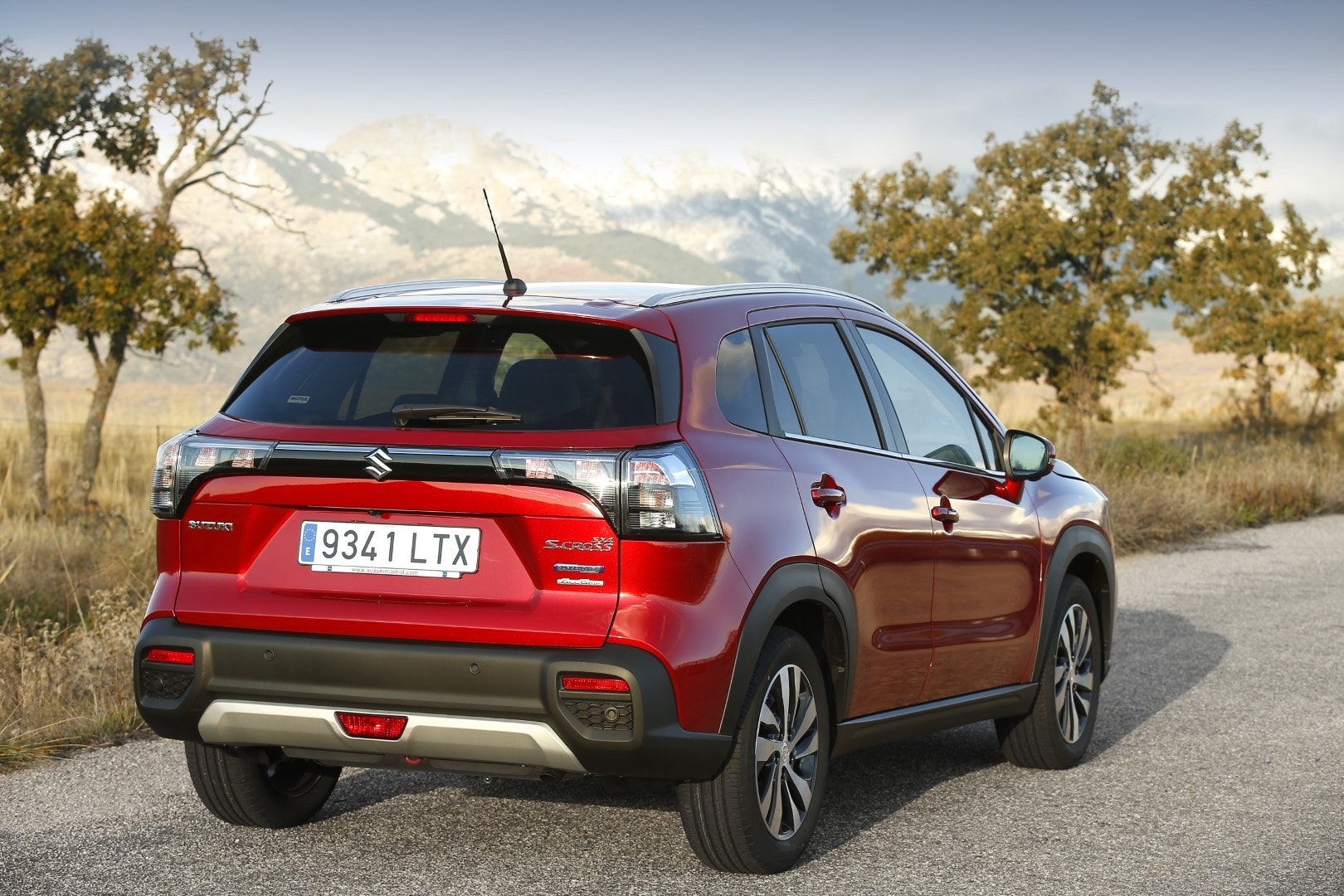 Rear profile of the Suzuki S-Cross highlighting its modern rear design and features.
