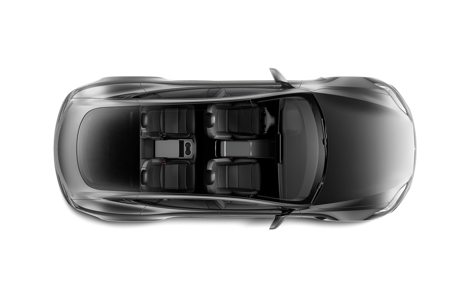 Imagen desde arriba del Tesla Model S destacando su disposición de asientos.