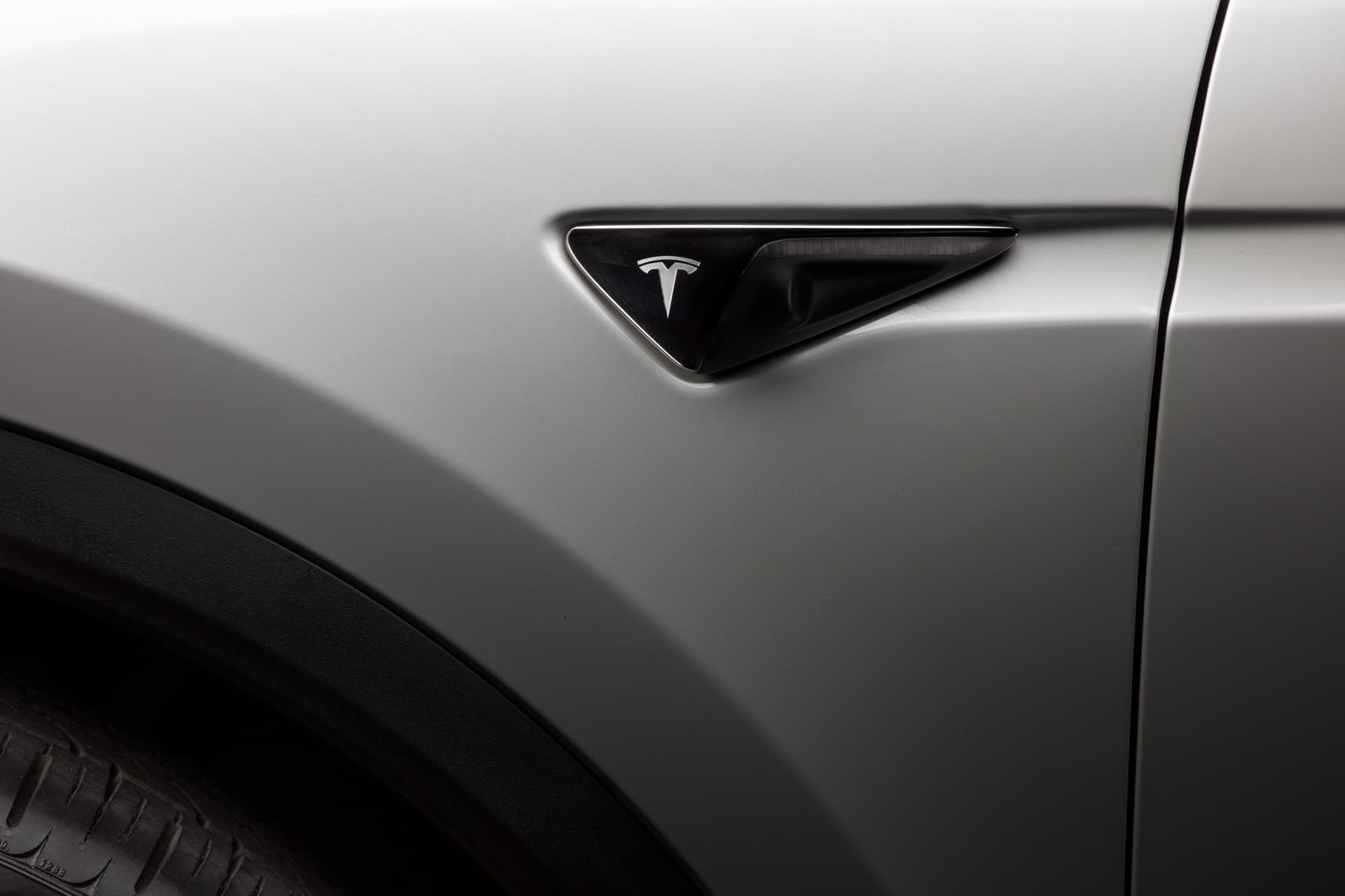 Emblema de Tesla en el lateral, característico de la marca.