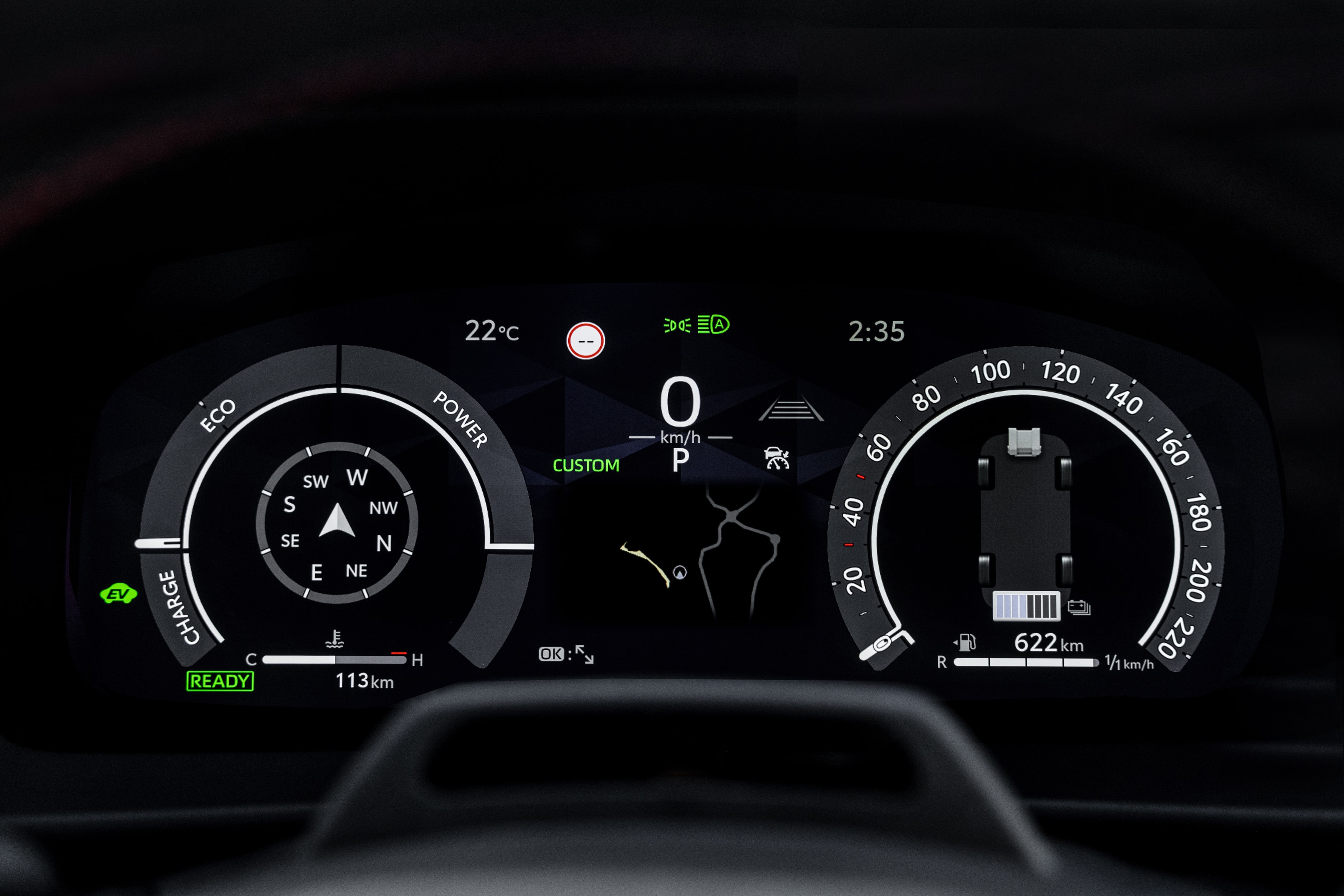Cuadro de instrumentos digital del Toyota C-HR híbrido.