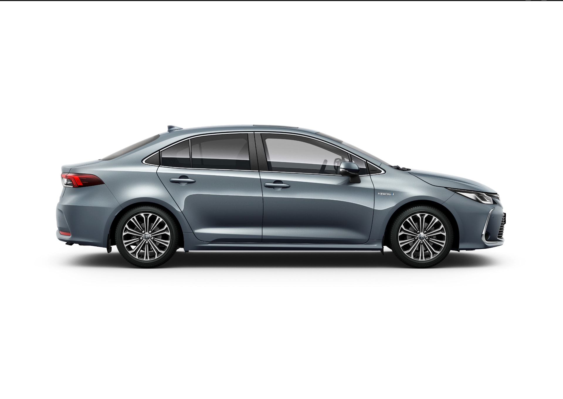 Perfil lateral completo del Toyota Corolla Sedán Híbrido.