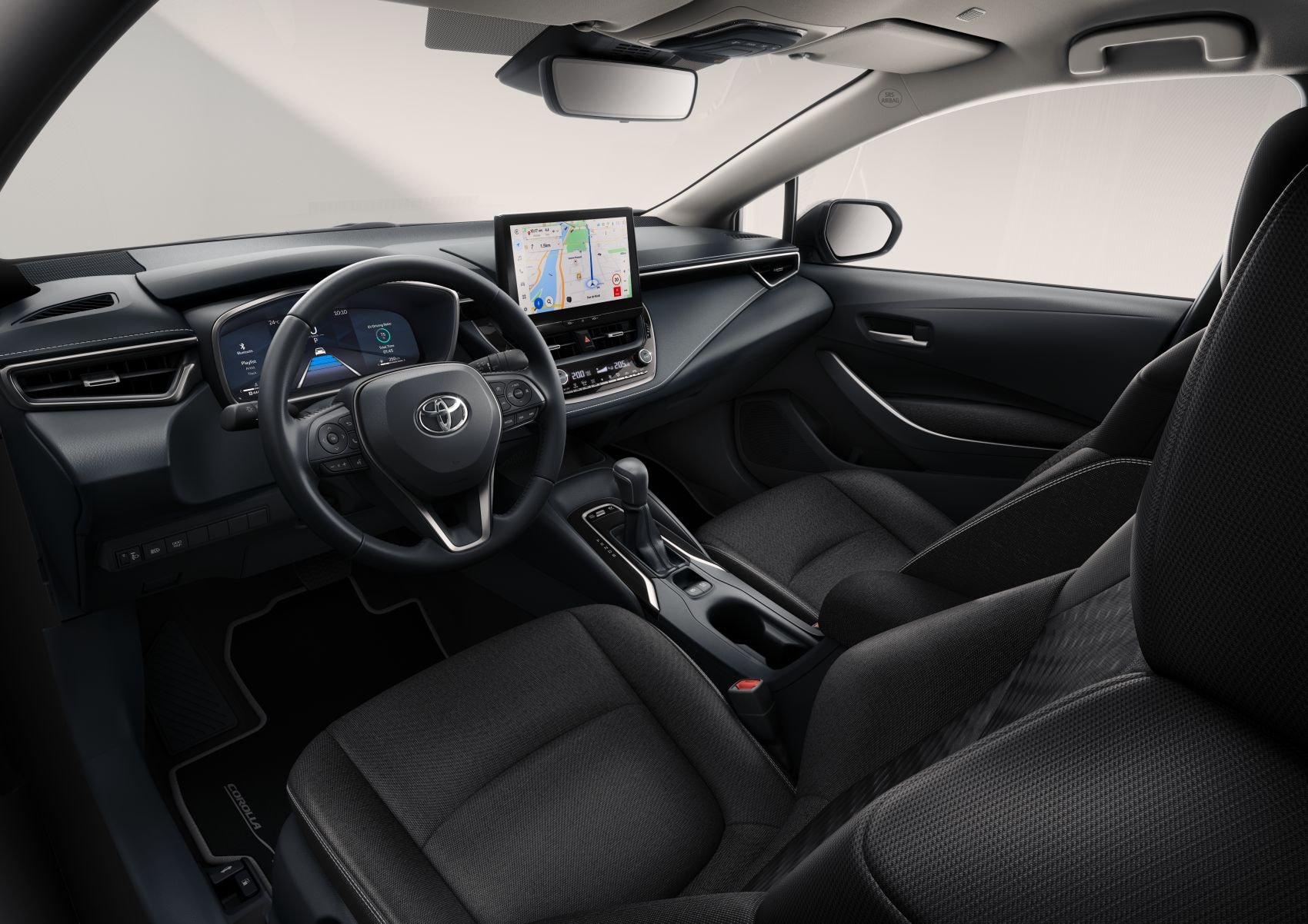 Vista lateral y frontal del Toyota Corolla Híbrido, destacando su diseño moderno.