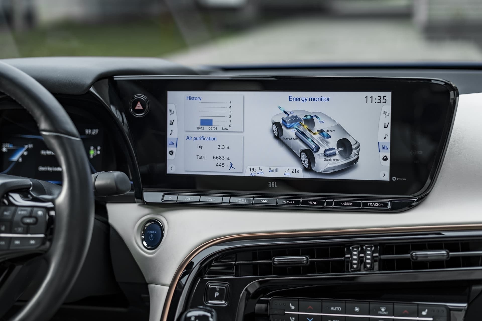 Monitor de energía del Toyota Mirai en la pantalla de infotainment