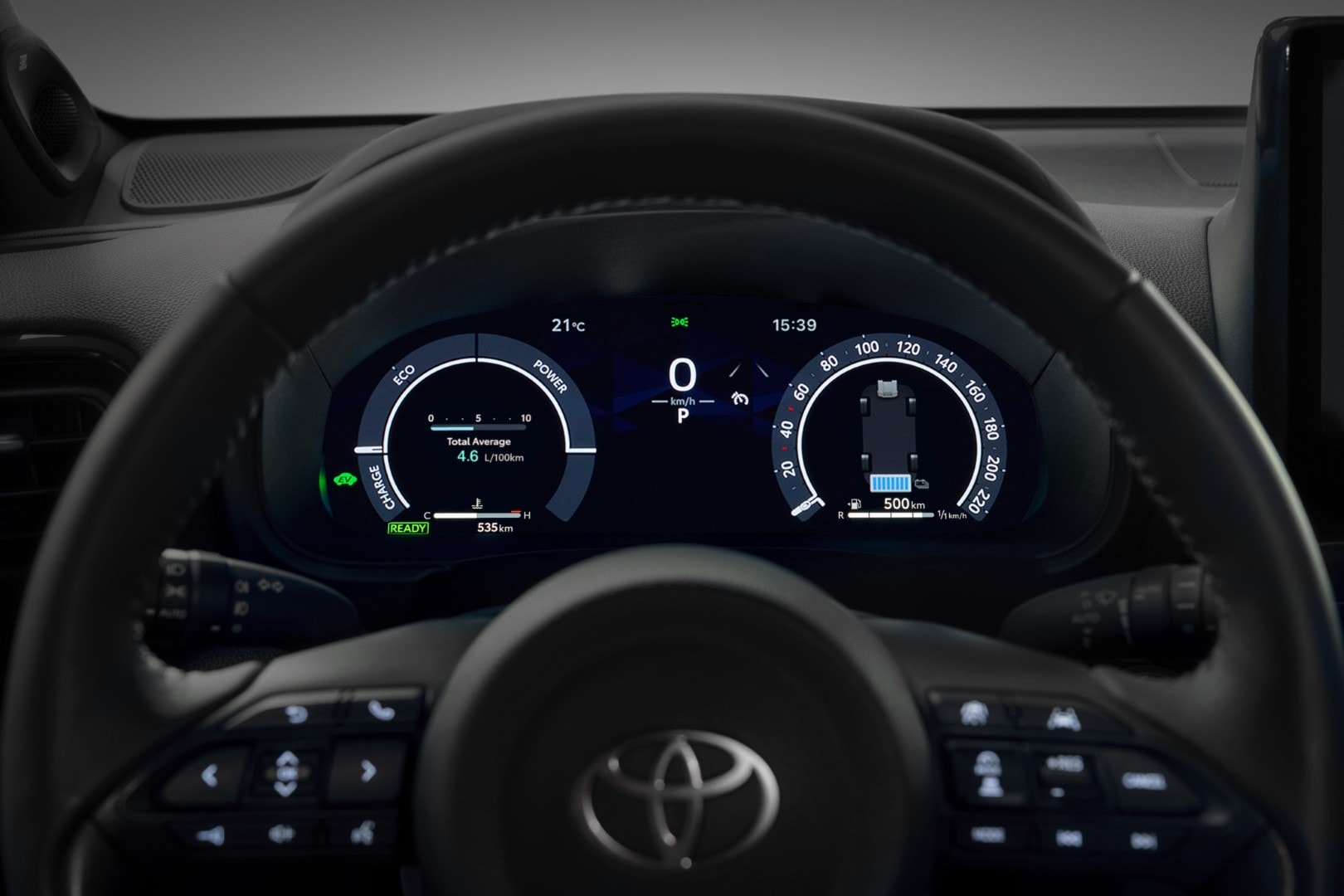 Vista del cuadro de instrumentos del Toyota Yaris Cross híbrido.