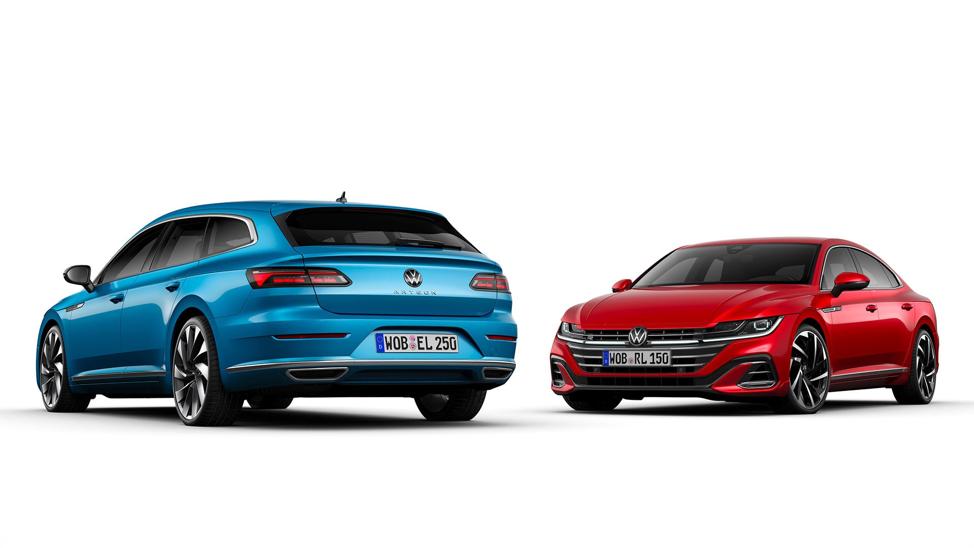 Vista trasera y delantera del Volkswagen Arteon y su versión Shooting Brake