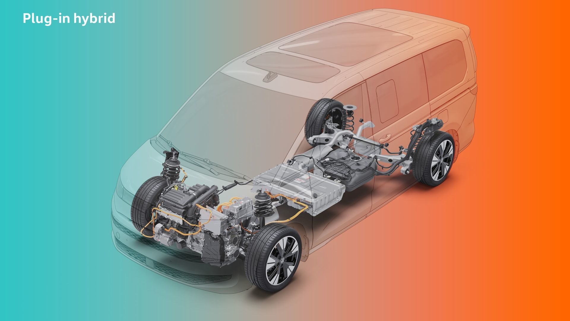 Esquema técnico del sistema plug-in hybrid de la Volkswagen Multivan.
