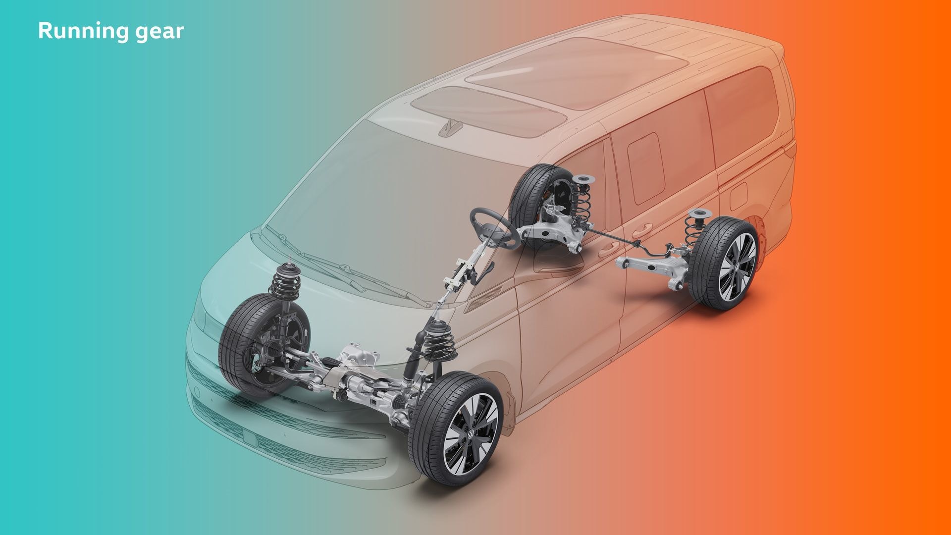 Vista esquemática del tren de rodaje de la Volkswagen Multivan.