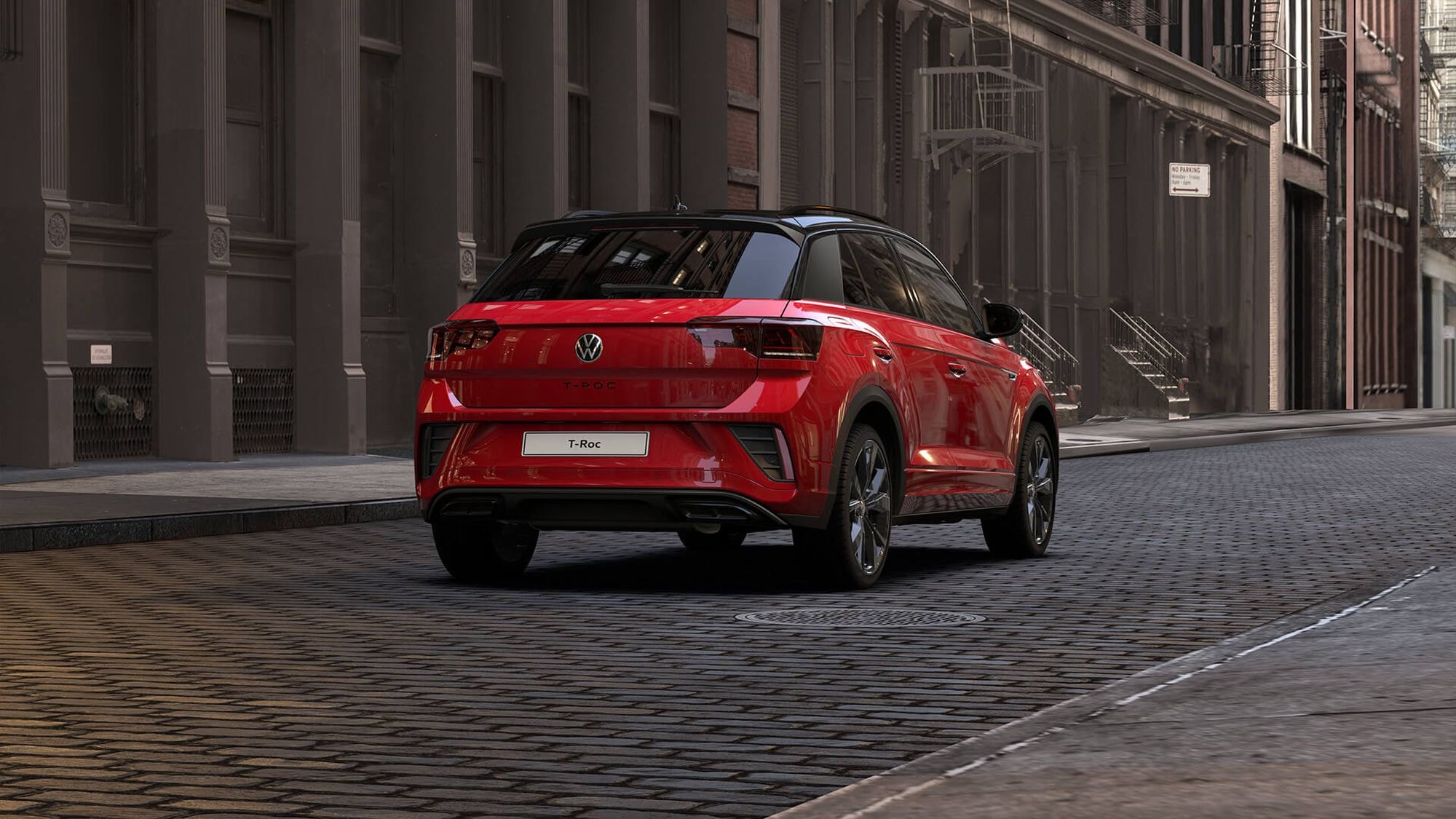 Vista lateral del Volkswagen T-Roc, resalta su estilo moderno y elegante.