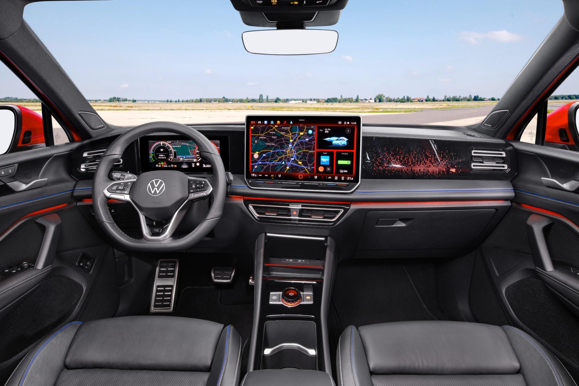 Vista completa del interior y asientos del Volkswagen Tiguan.