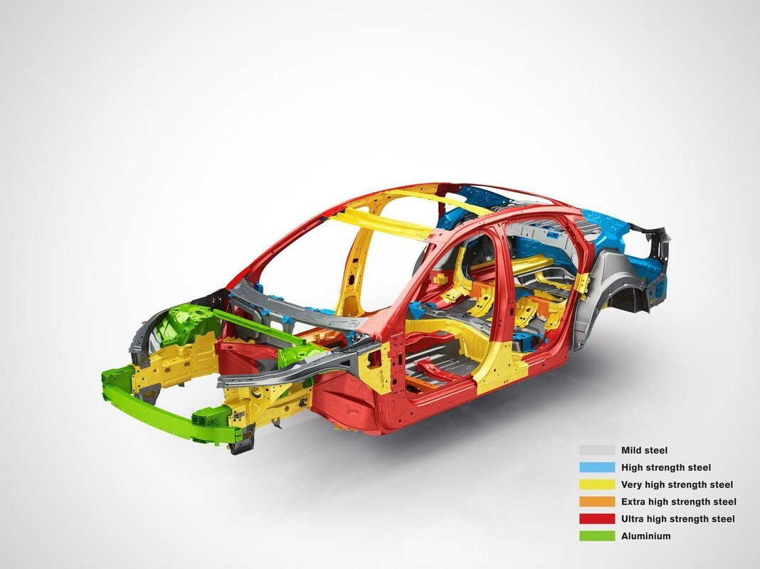 Estructura de acero con distintos grados de resistencia en el Volvo S90. Estructura de acero con distintos grados de resistencia en el Volvo S90.