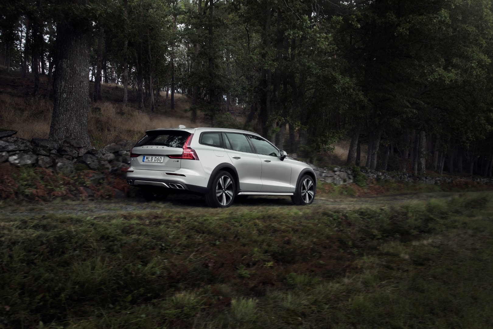 Parte trasera del V60 Cross Country integrado en la naturaleza.