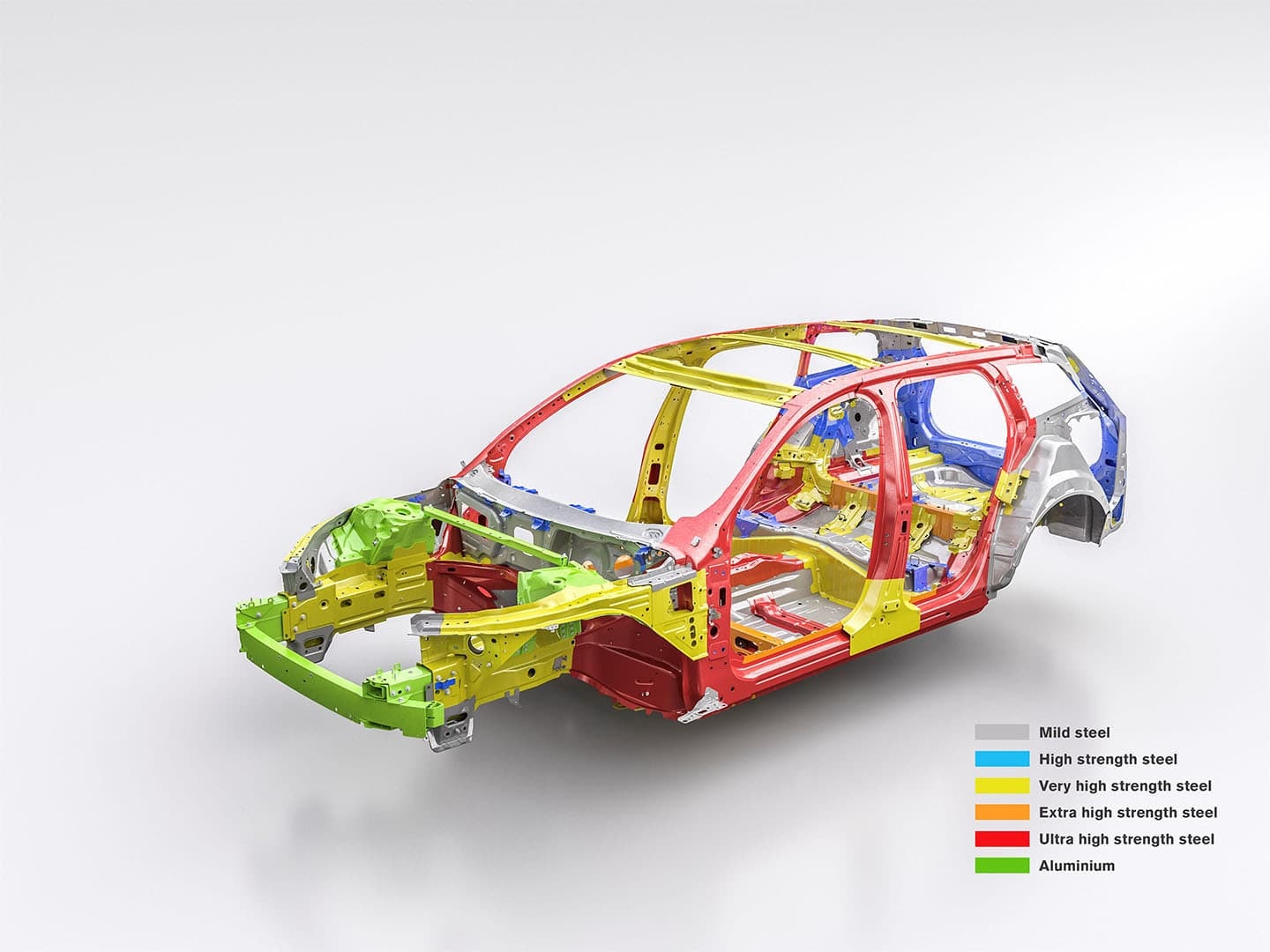 Esquema de la estructura del Volvo V60 con acero de boro.